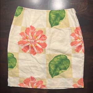 100% Linen Shell Floral Skirt, Size 8